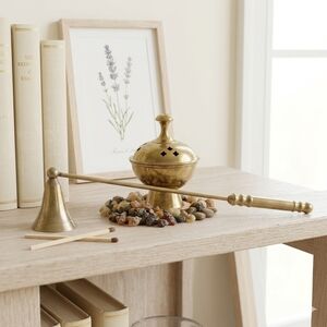 Vintage Brass Incense Burner & Long Handle Candle Snuffer Set